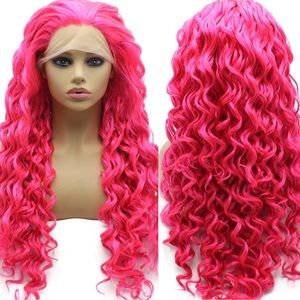 - - ♥️ 24” HOT PINK KINKY CURLY LACE-FRONT FRONT WIG